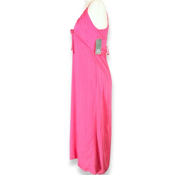 Y2K Babydoll Pink V-Neck Strappy Lace Up Tie Back Slip Midi Dress M Wild Fable - Picture 6 of 8